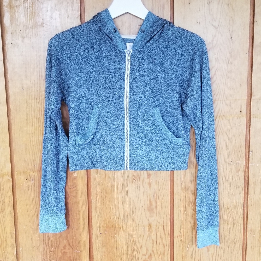 UO Out from Under Green Marled Crop Zip Hoodie S